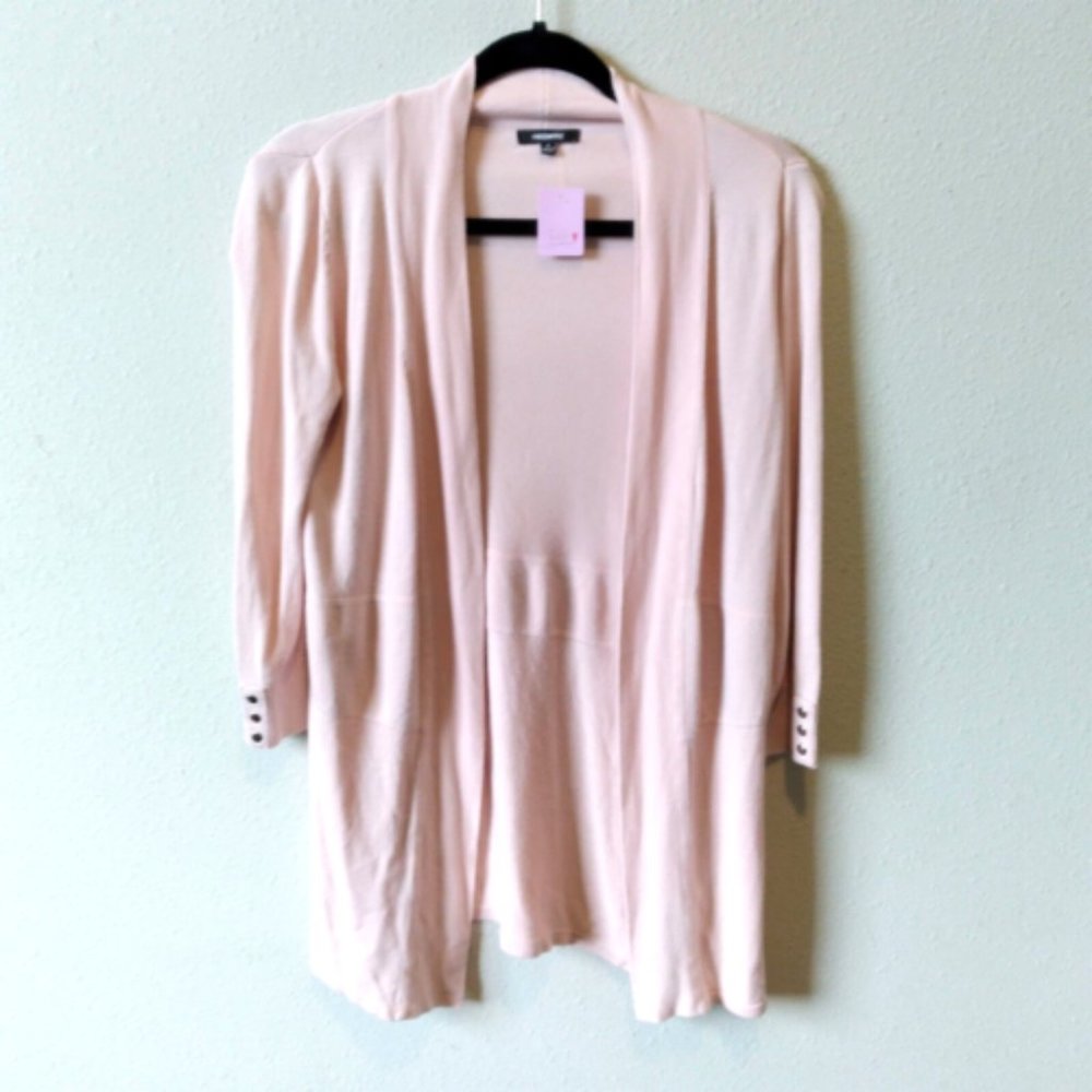 EUC PREMISE Pink  Long Sleeve Button Accent Open Front Cardigan Sweater Sz S
